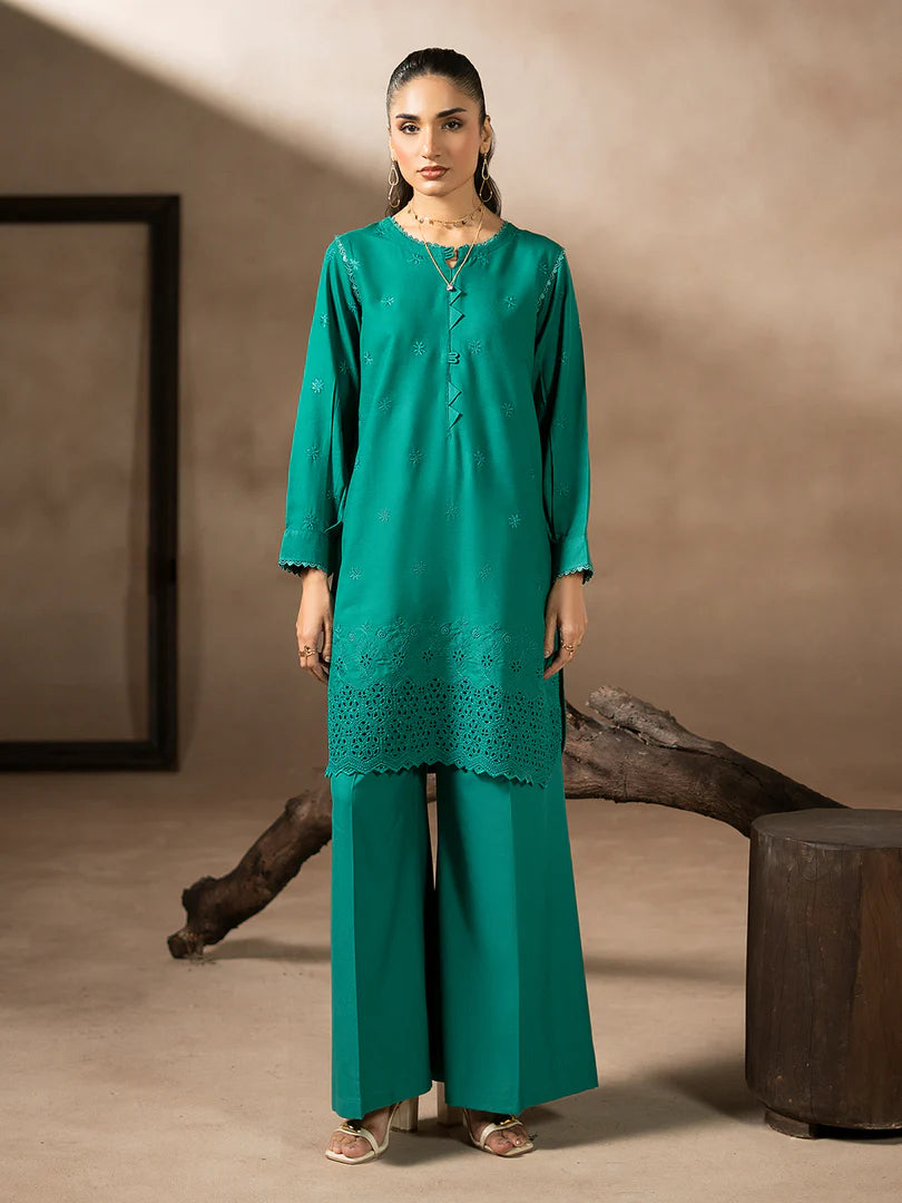 Green Dhanak Embroidered Co-Ord – 2 Piece – RZ47