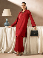 Red Dhanak Embroidered Co-Ord – 2 Piece – RZ48