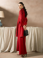 Red Dhanak Embroidered Co-Ord – 2 Piece – RZ48