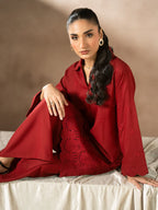 Red Dhanak Embroidered Co-Ord – 2 Piece – RZ48