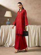 Red Dhanak Embroidered Co-Ord – 2 Piece – RZ48