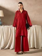 Red Dhanak Embroidered Co-Ord – 2 Piece – RZ48