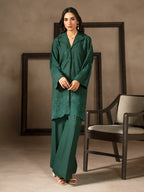 Dark Green Dhanak Embroidered Co-Ord – 2 Piece – RZ49