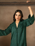 Dark Green Dhanak Embroidered Co-Ord – 2 Piece – RZ49