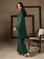 Dark Green Dhanak Embroidered Co-Ord – 2 Piece – RZ49