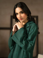 Dark Green Dhanak Embroidered Co-Ord – 2 Piece – RZ49