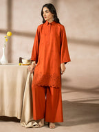 Orange Dhanak Embroidered Co-Ord – 2 Piece – RZ50