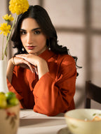 Orange Dhanak Embroidered Co-Ord – 2 Piece – RZ50