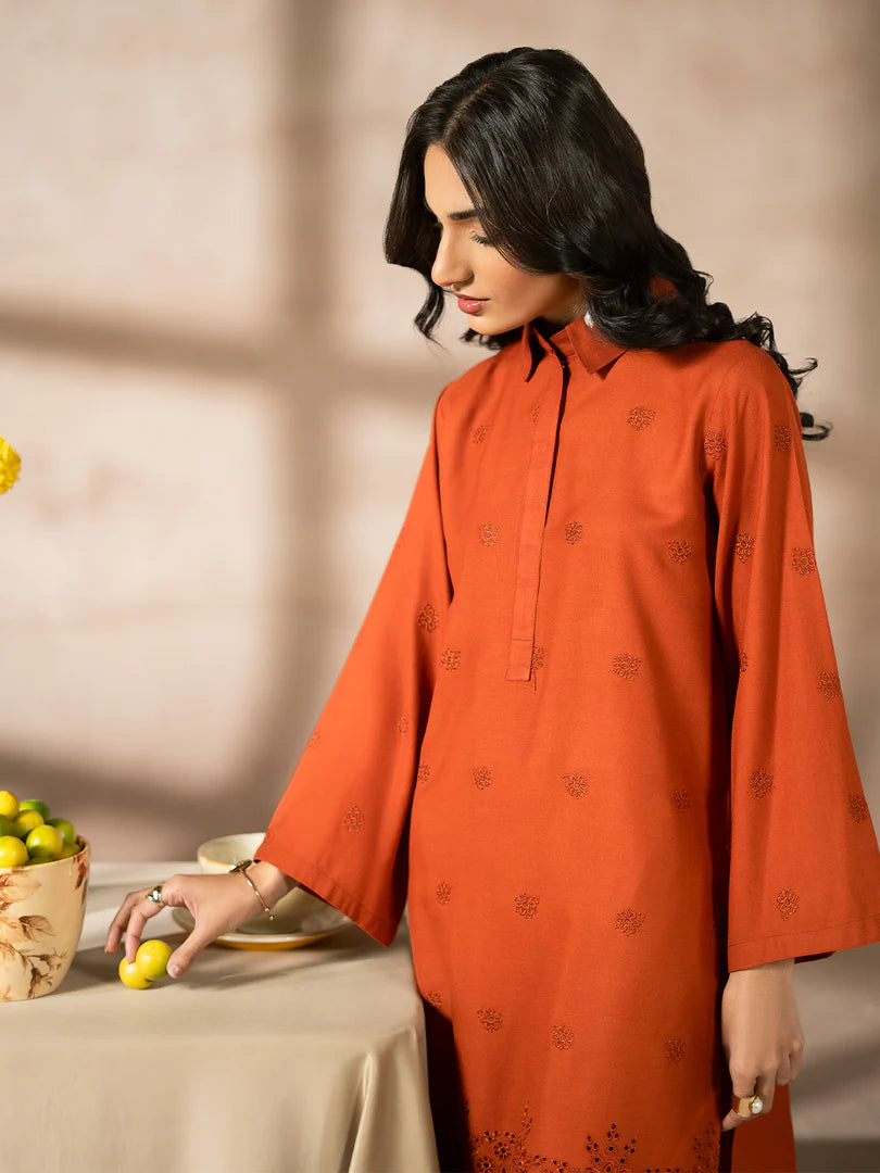 Orange Dhanak Embroidered Co-Ord – 2 Piece – RZ50