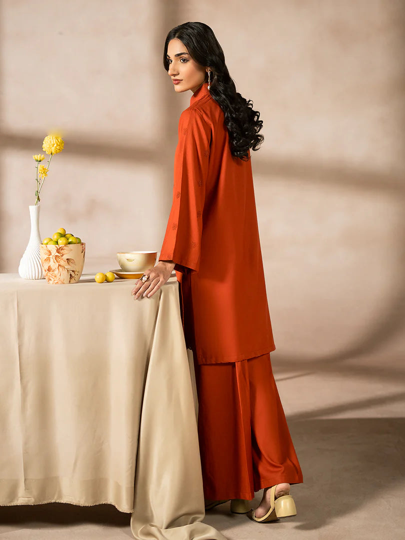 Orange Dhanak Embroidered Co-Ord – 2 Piece – RZ50