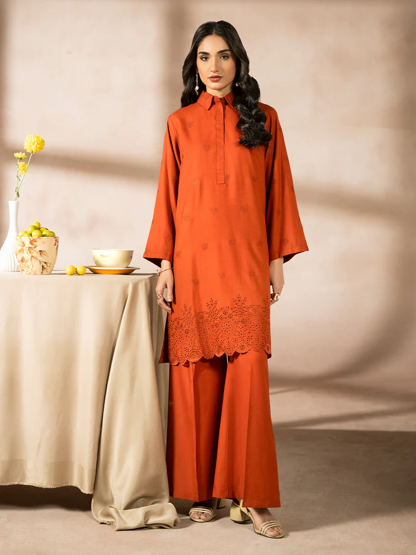 Orange Dhanak Embroidered Co-Ord – 2 Piece – RZ50