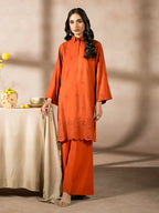 Orange Dhanak Embroidered Co-Ord – 2 Piece – RZ50