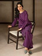 Purple Dhanak Embroidered Co-Ord – 2 Piece – RZ51