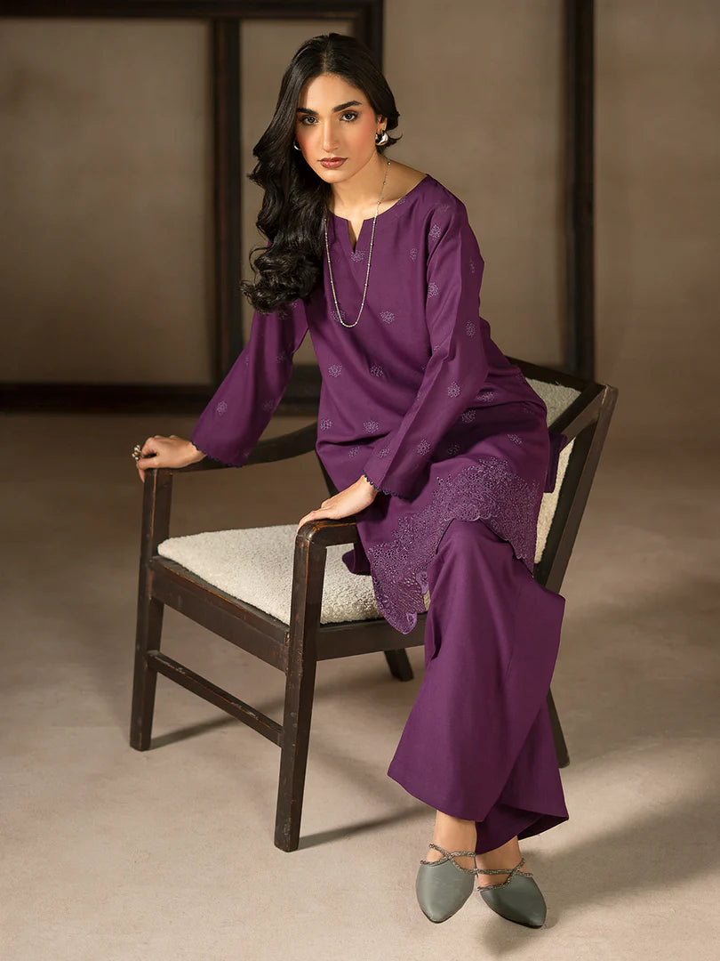 Purple Dhanak Embroidered Co-Ord – 2 Piece – RZ51